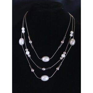 Silver-Tone Pearl & Bead Layered Necklace Adjustable Length NY & Company 12 Inch